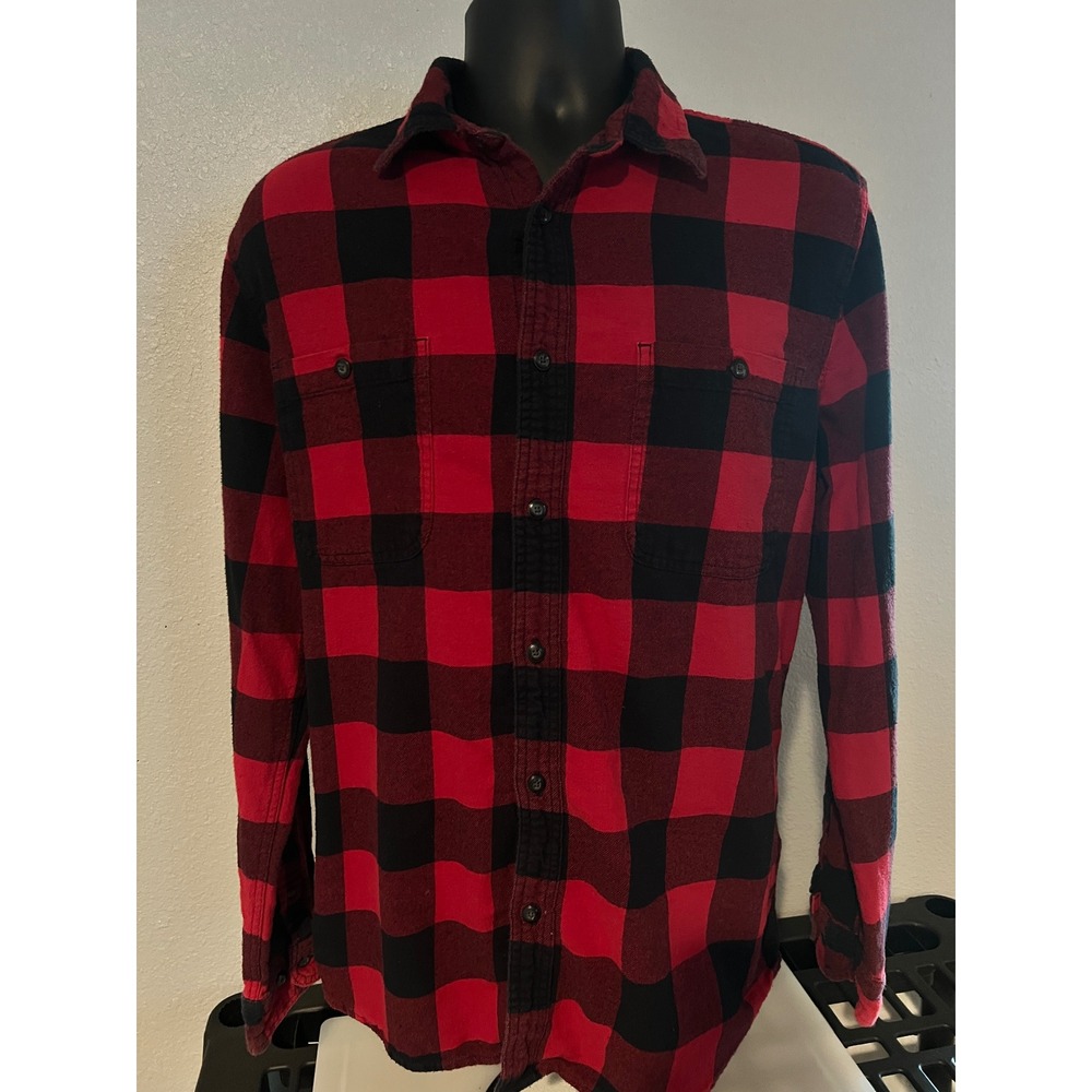 Sonoma Flannel‎ Shirt Mens L Red Black Good Buffalo Check Cotton Button Down